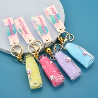 new cat keychain creative bottle liquid crystal quicksand sequin key ring bag pendant for women bag keychain