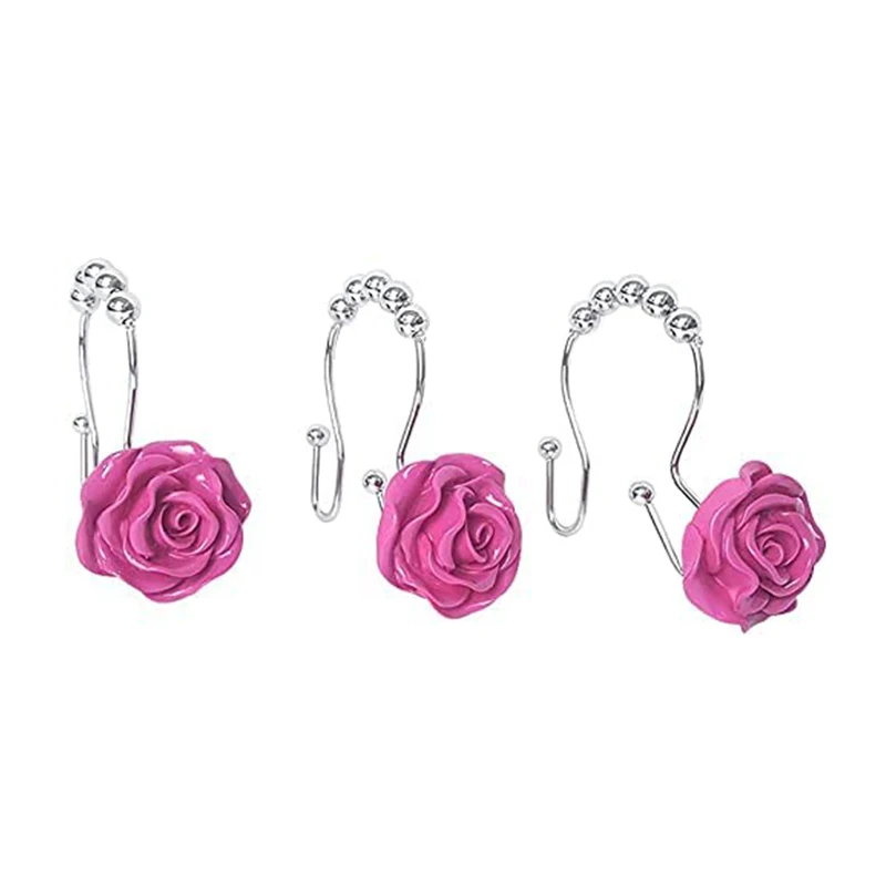 

XIANMU Rose Decorative Shower Curtain Hooks Stainless Steel Shower Curtain Hooks Double Hooks , Rustproof Metal Curtain Hooks