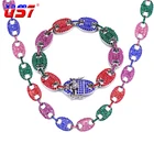 Браслет и ожерелье US7 в виде кофейных зерен, Многоцветный комплект из цепочки с микро-Фианитами, Очаровательная цепочка в стиле хип-хоп для мужчин и женщин, 13 мм, Подарочная бижутерия