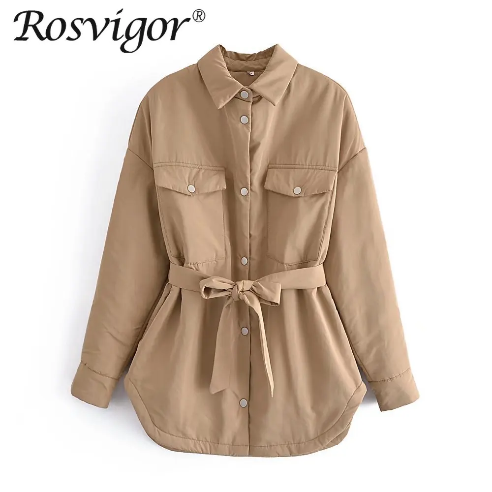 

Autumn Winter Parkas Women Solid Turn Down Collar Parka Jackets Casual Tie Belt Cotton Coat Long Sleeve Ladies Elegant Outerwear