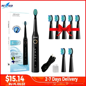 Электрическая зубная щетка Sonic SG-507 для взрослых с функциями отбеливание зубов, таймер, 5 режимов, зарядка от USB, аккумуляторная, сменные насадки в подарок