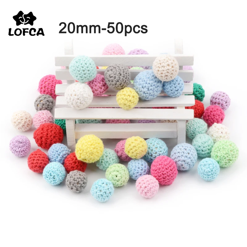 LOFCA-Cuentas de ganchillo de madera de 20mm, abalorios masticables para dentici&oacute;n de beb&eacute;, juguetes para morder, regalos para Baby Shower, 50 Uds.-0