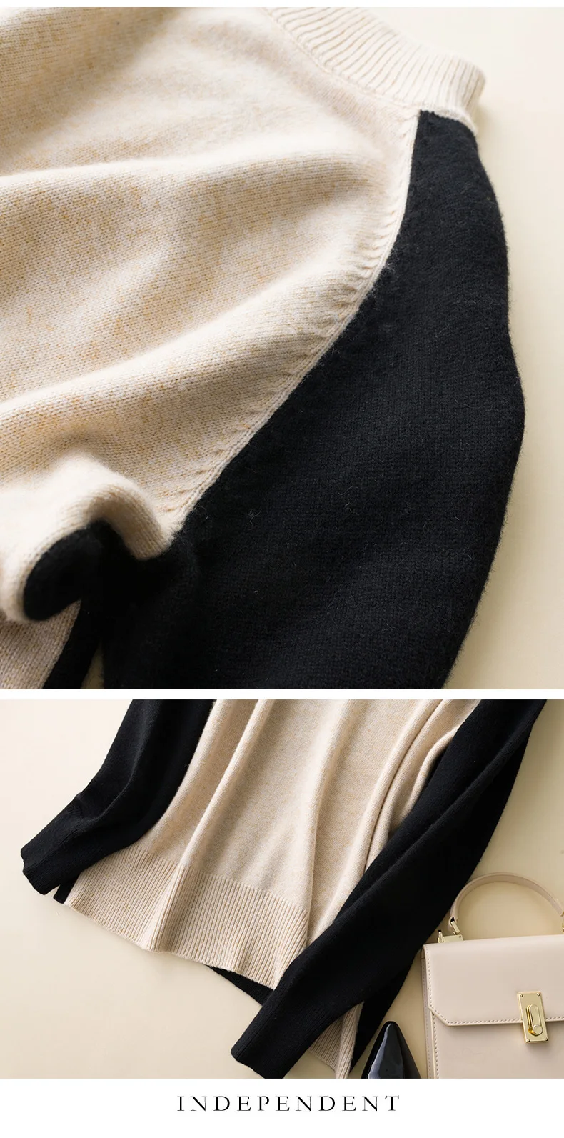 Женский кашемировый свитер теплый вязаный пуловер с длинным рукавом и высоким