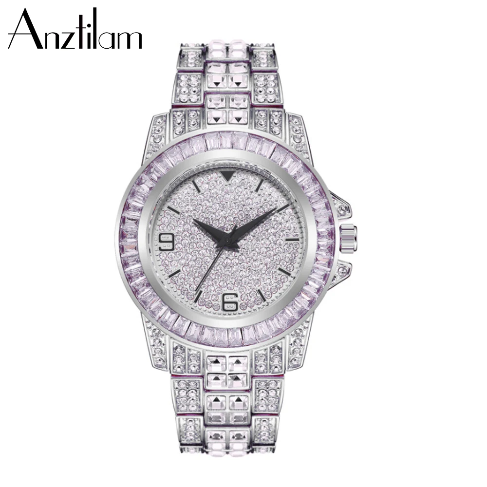

AZ Bling Diamond Rhinestone Gold Color Hip Hop Iced Out Watch For Men Women 316L Stainless Steel Quartz Wristwatch Gifts