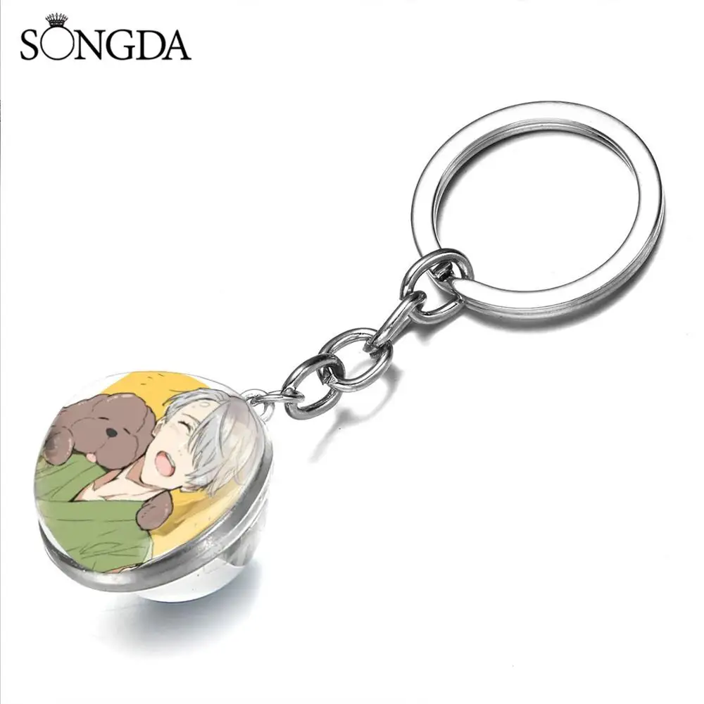 

2020 Japan Anime YURI!!! On ICE Key Chain Silver Color Double Side Photo Birthday Gift for Women and Mens Glass Ball Keychain