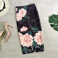 women pencil skirts flower printing high waist elegant fashion floral print bodycon split tight slim fit wrap knee length skirt