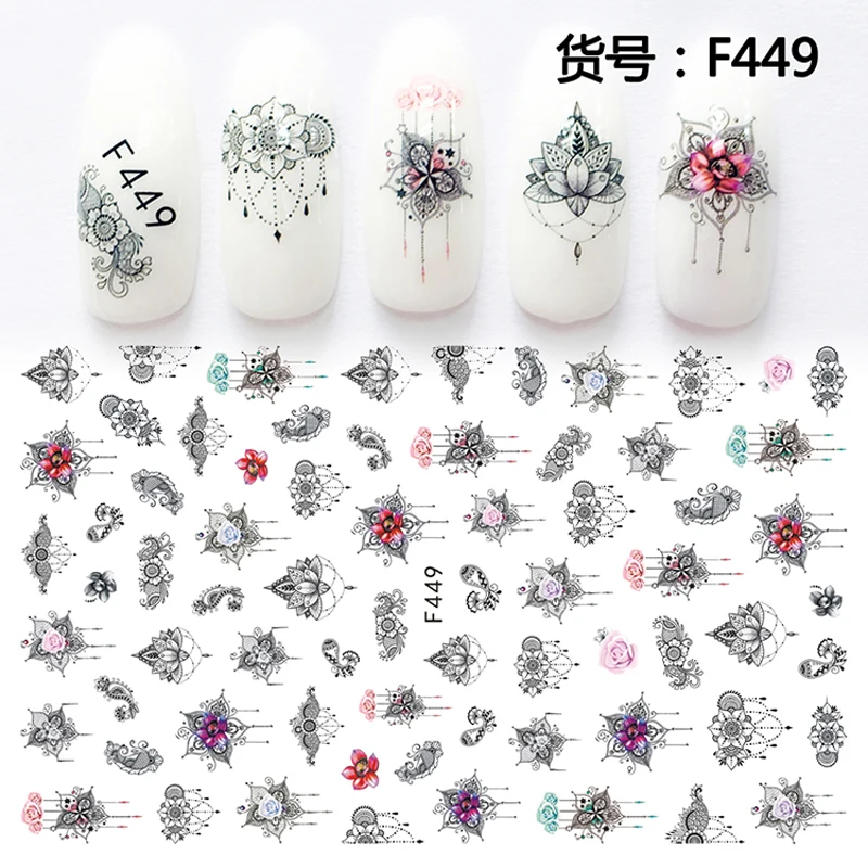 1 шт. черный цветок стикеры 3d на ногти Nail Art полые наклейки смешанные дизайны клей