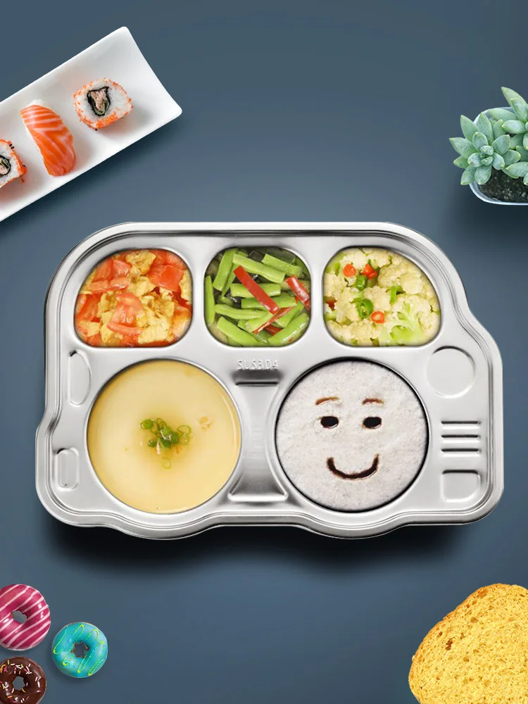 

Kindergarten Plate 304 Stainless Steel Creative Children's Tableware Baby Grid Dish Cartoon Drop-Resistant Separated Plate