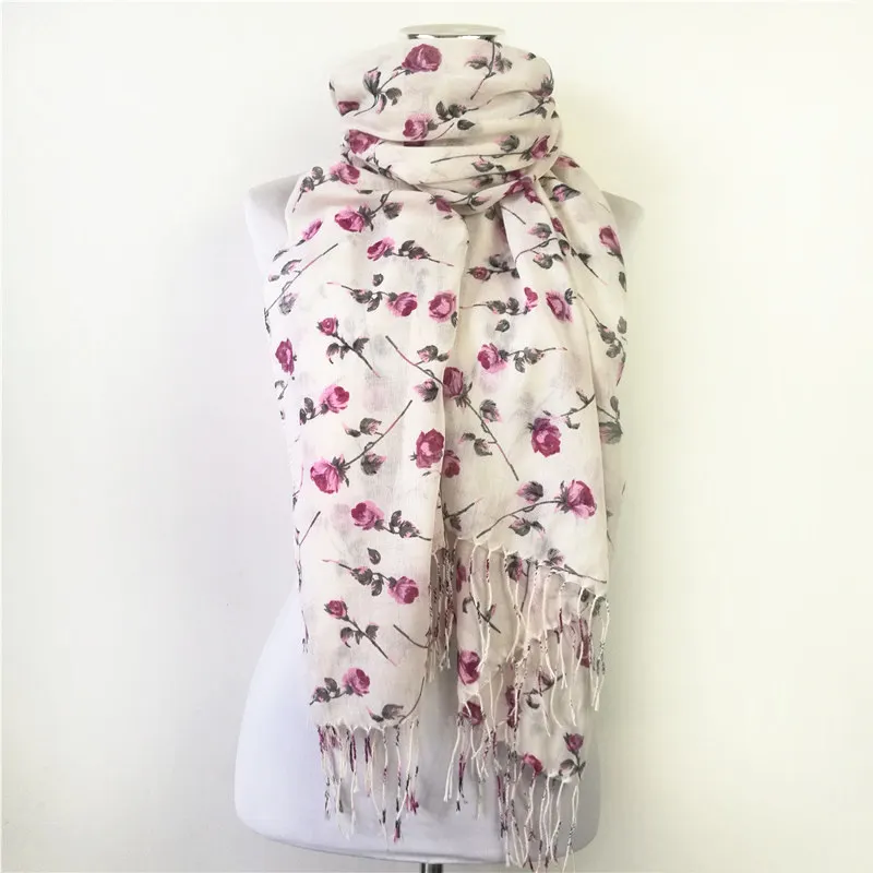 White and Rose Теплый Женский Длинный шарф в цветочек. Женский шарф с принтом в виде маленькой розы. Шеврон. Шарфы для зимы. Шаль для растений - Цвет: White and Rose