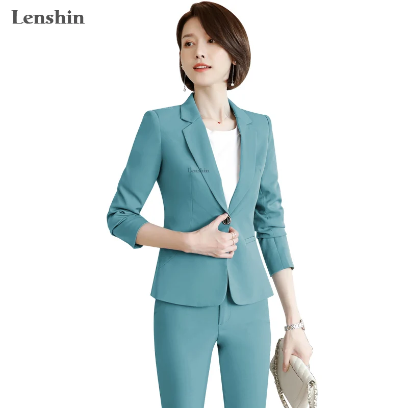 Lenshin 2 Pieces set Fashion Casual Pant Suit Office Lady Ankle-length Uniform Design for Women Business Work Wear with trousers | Женская