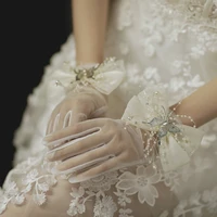 white bridal gloves wedding gloves pearls wedding accessories tulle gloves for brides five fingers wrist women