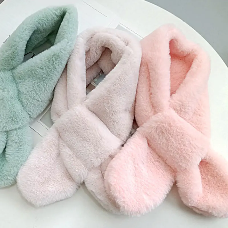 Теплые шарфы на шею детские плюшевые кресты из искусственного меха детский