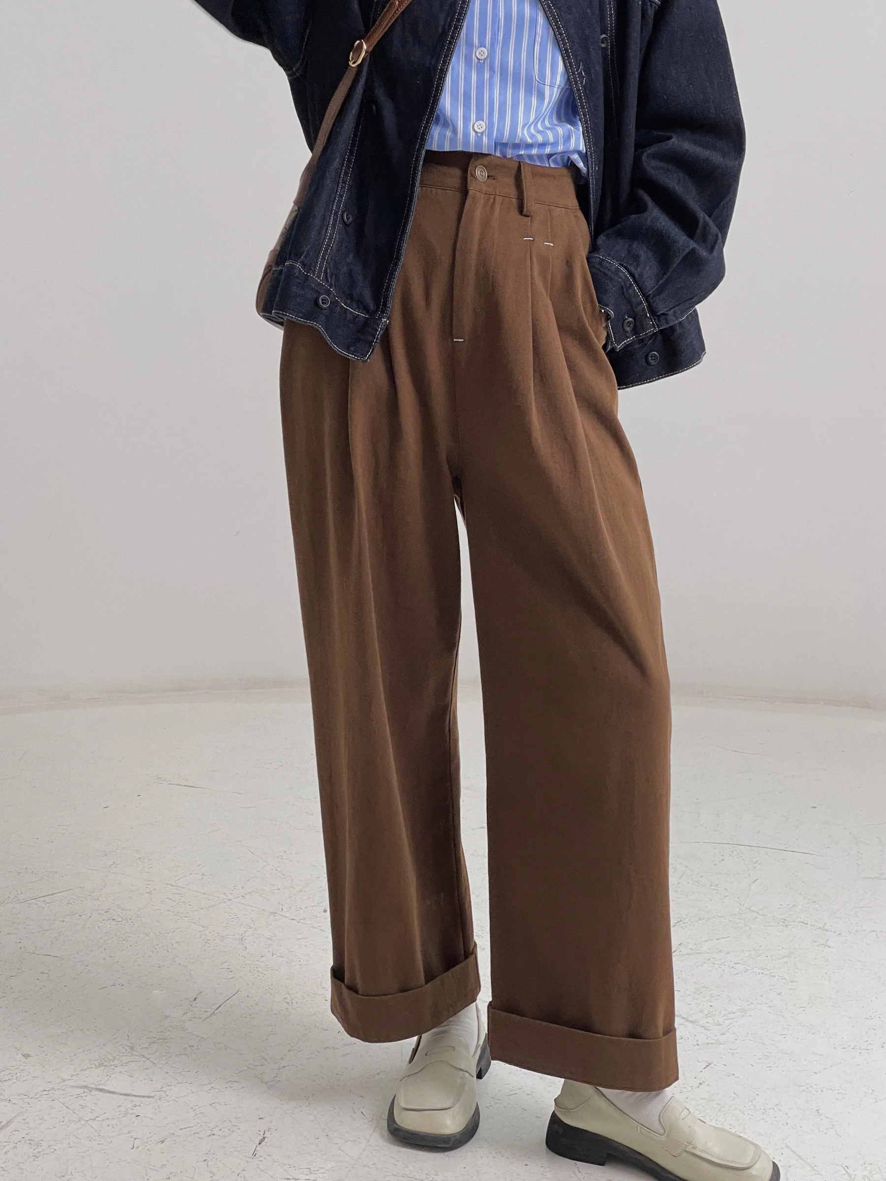 

Брюки Jujube с завышенной талией дизайнерские универсальные прямые повседневные брюки женские весна-осень 2021 темпераментные свободные