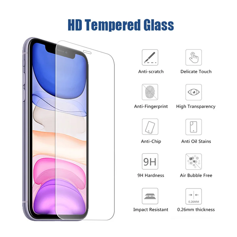 Закаленное стекло 2.5D для iPhone 12 защита экрана 7 8 6 6S Plus 5 5s SE 2020 11 Pro Max 12Mini защитная