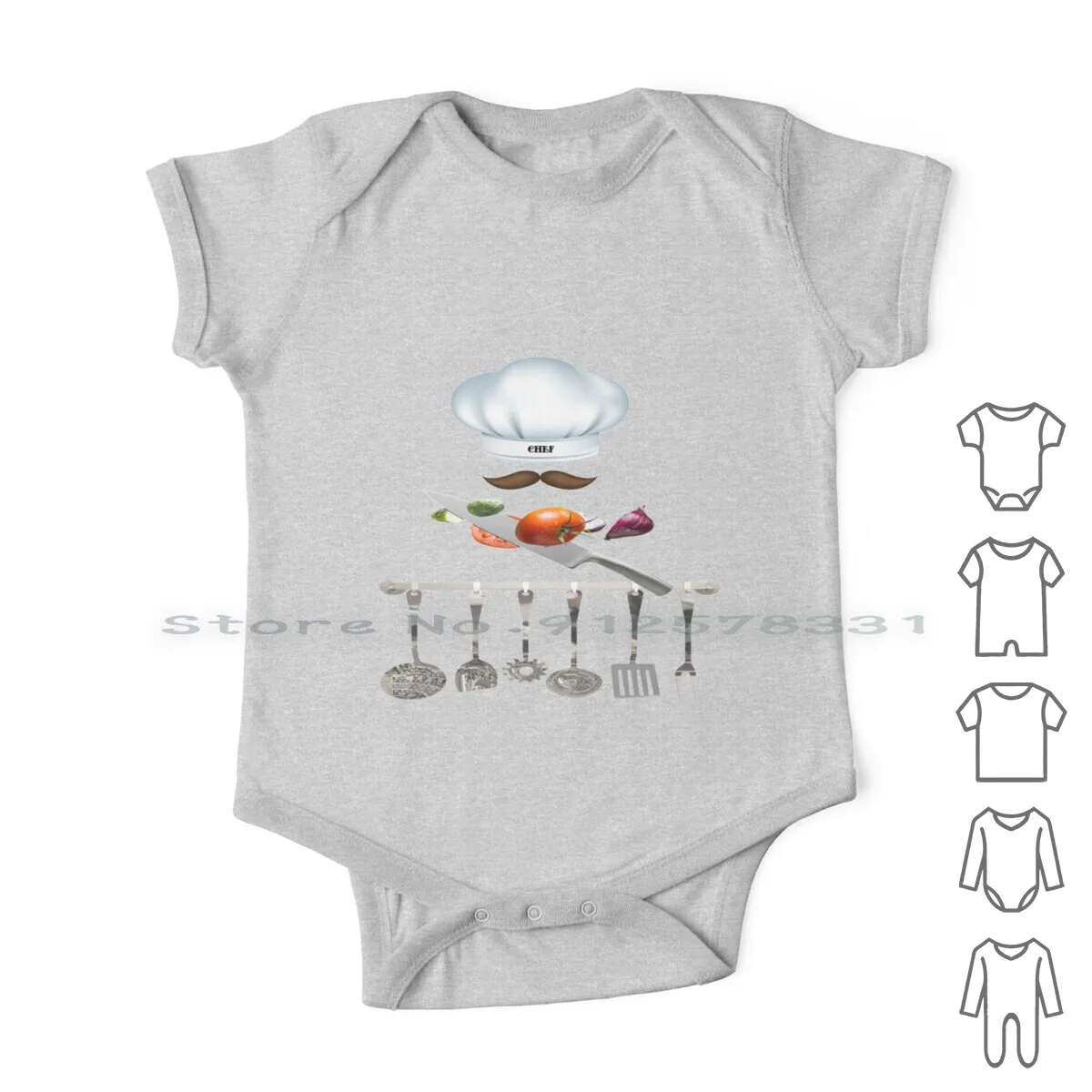 

The Chef And His Utensils. Newborn Baby Clothes Rompers Cotton Jumpsuits Popular Chief Kitchen Utensils Hat Mustache Infant