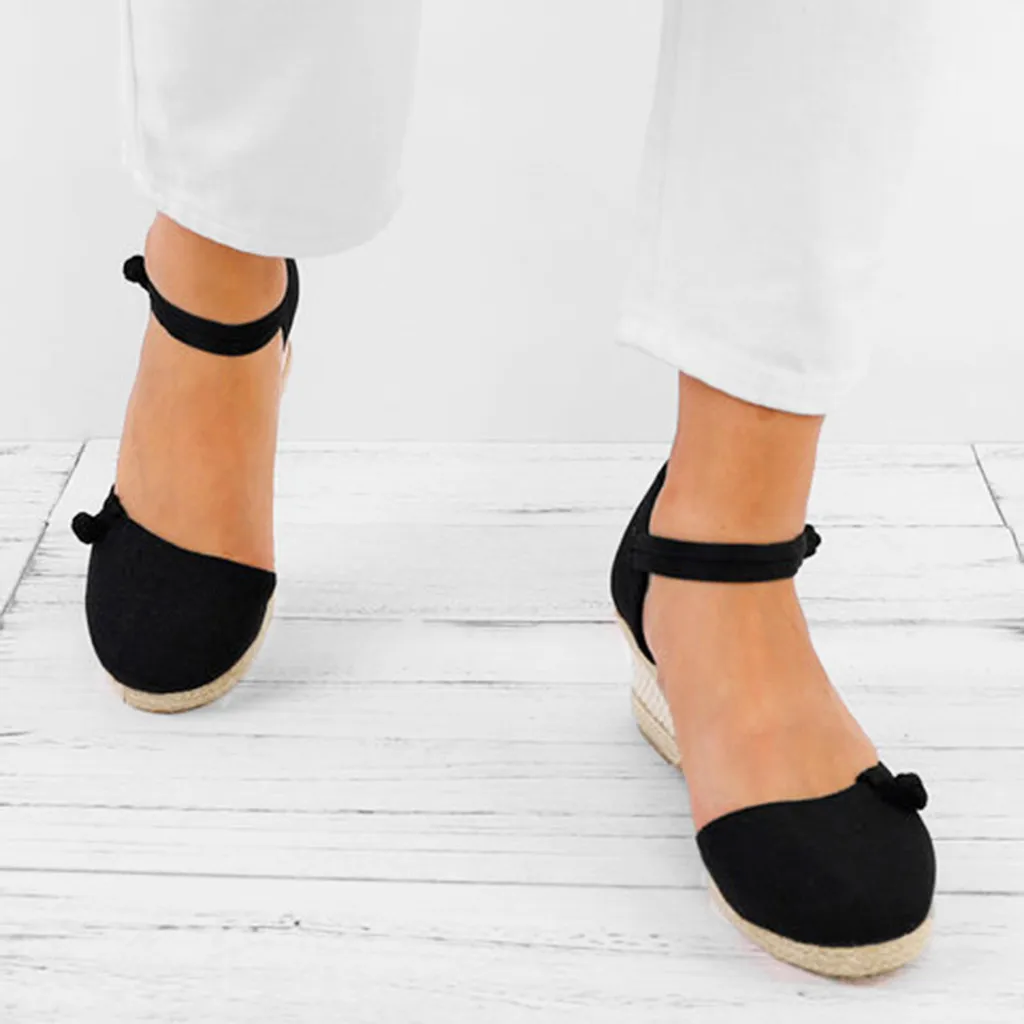

Women Ladies Retro Linen Canvas Wedge Round Toe Casual Sandals Singles Shoes Wedges High Heels In Stocks