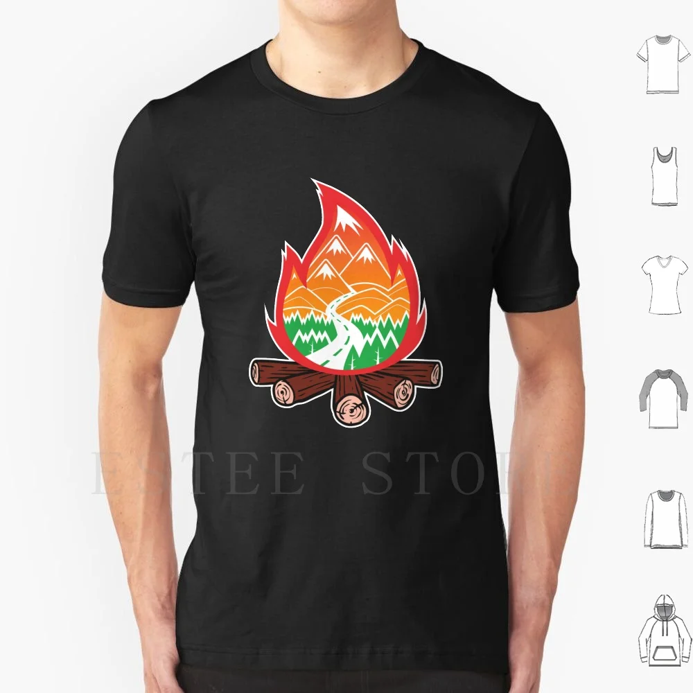 

Fire Camp T Shirt DIY Big Size 100% Cotton Lets Get High Skiing Hiking Mountain Climbing Lets Get High Climb Silhouette