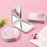 5 color creative quicksand small mirror cute cartoon double sided portable makeup mirror for beauty make up tool