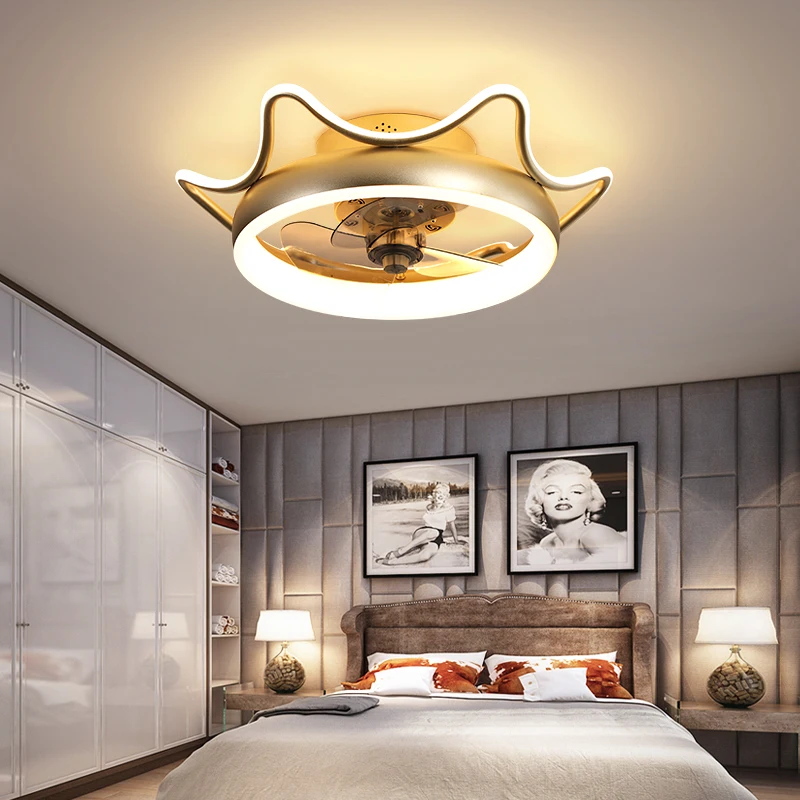 Modern minimalist ceiling fan light crystal decorative LED remote control lighting bedroom lamp AC 220V/110V | Освещение