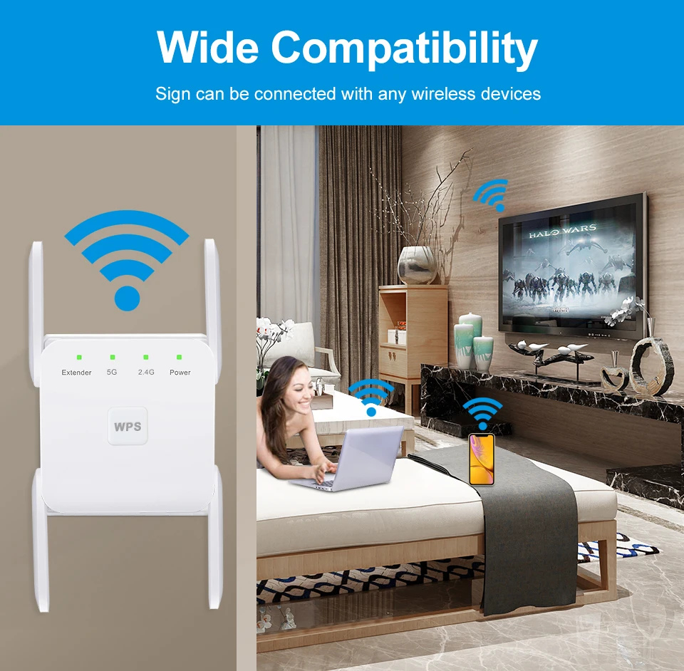 

5 Ghz WiFi Repeater Wireless Wifi Extender 1200Mbps Wi-Fi Amplifier 802.11N Long Range Wi fi Signal Booster 2.4G Wifi Repiter