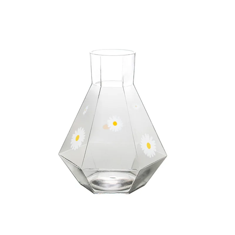 

5 pcs/set Household drinking cup cold water kettle set Italian six edged jars small daisy glass juice jug drink dispenser