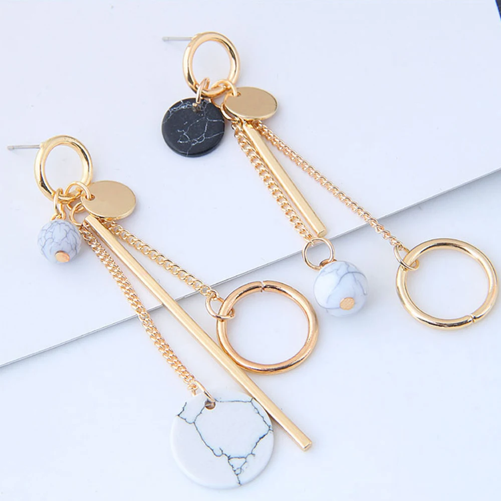 Серьги Для женщин металлический зажим Мрамор длинные круглое кольцо в стиле