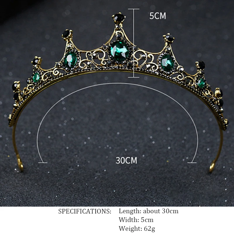 Baroque Crown Hair Hoop Big Green Rhinestone Bridal Tiaras Retro Alloy Accessories for Bride Women FS99 |