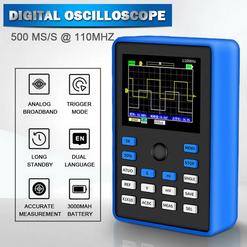 DSO1C15 портативный цифровой осциллограф 500 мкс/с частота дискретизации 110 МГц