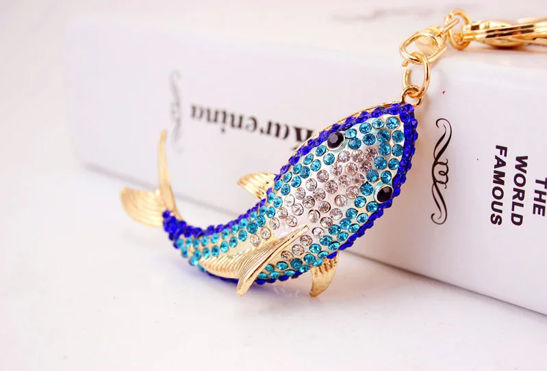 Брелки для ключей в виде морских животных акул кристалл голубой цвет симпатичная