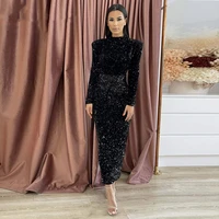 vinca sunny shiny sequins mermaid evening dresses for women tea length high neck long sleeves formal prom wedding party gowns