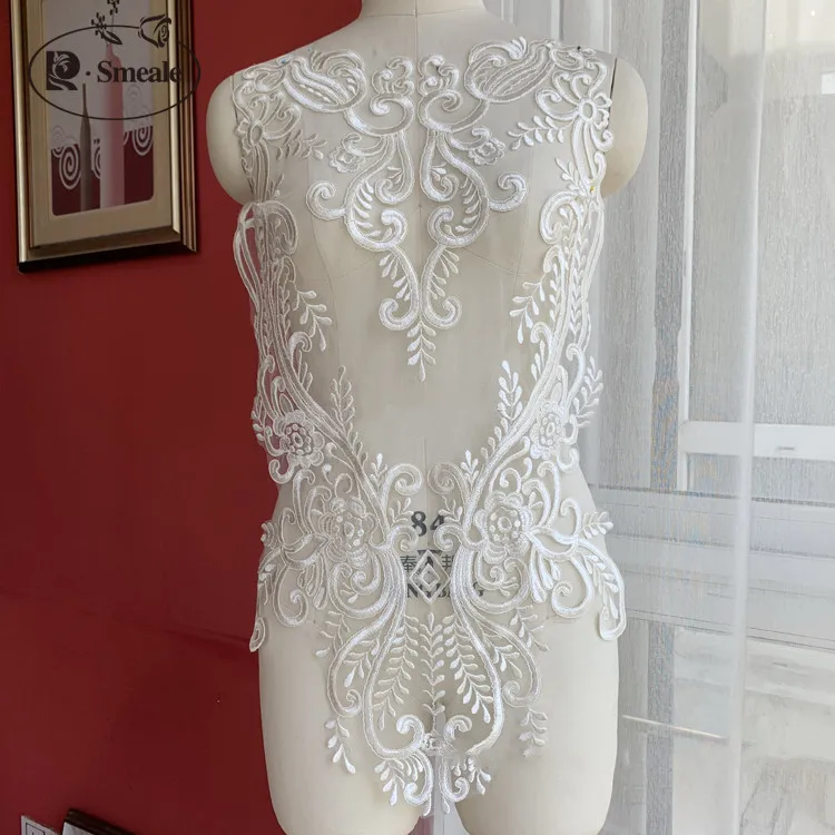 Свадебное кружево Аппликация с бордюром цвета слоновой кости Большая передняя