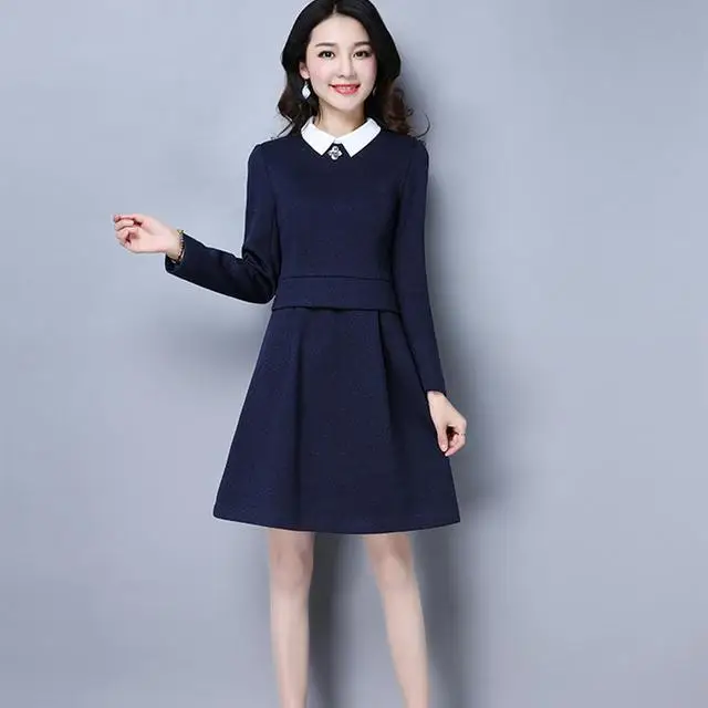 

2021 explosions Outfits women's fake two-piece autumn dress new Korean fashion bottoming winter dress padded inner dress