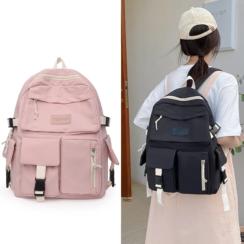 

Female Backpack With Many Pockets Teenager Large Capacity Student School Bag Waterproof Canvas Travel Bag Simple Anti-theft Pack