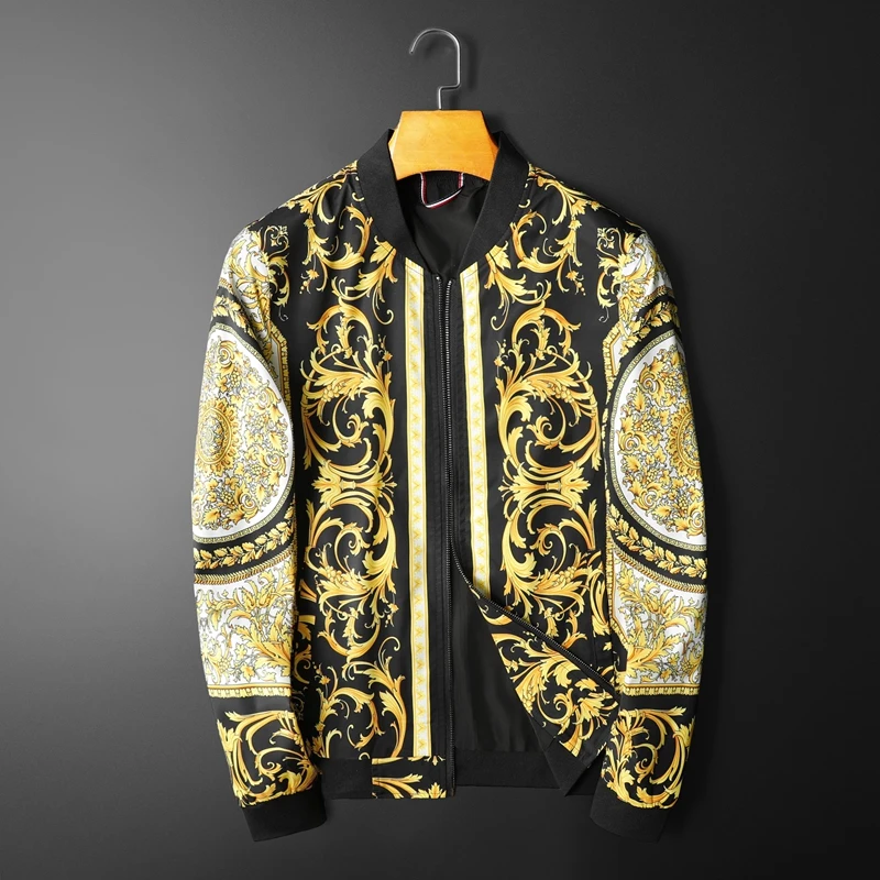 High Quality Jacket Luxury Gold Print Bomber Jacket Men 2020 Royal Men Casual Coats Windbreaker Clothes Streetwear Social Men's