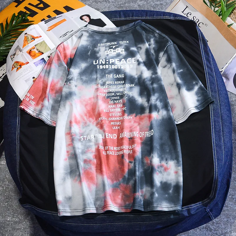 

Новинка 2020, повседневные спортивные мужские футболки с принтом Tie Dye, свободная Мужская футболка с модным принтом, мужские футболки большого...