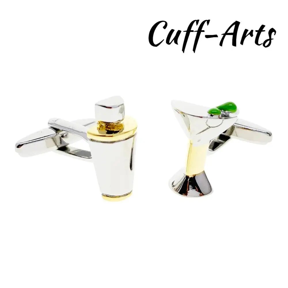 Cufflinks for Men Cocktail Shaker and Glass Martini Green Olive Gifts Gemelos Spinki by Cuffarts C10434 | Украшения и аксессуары