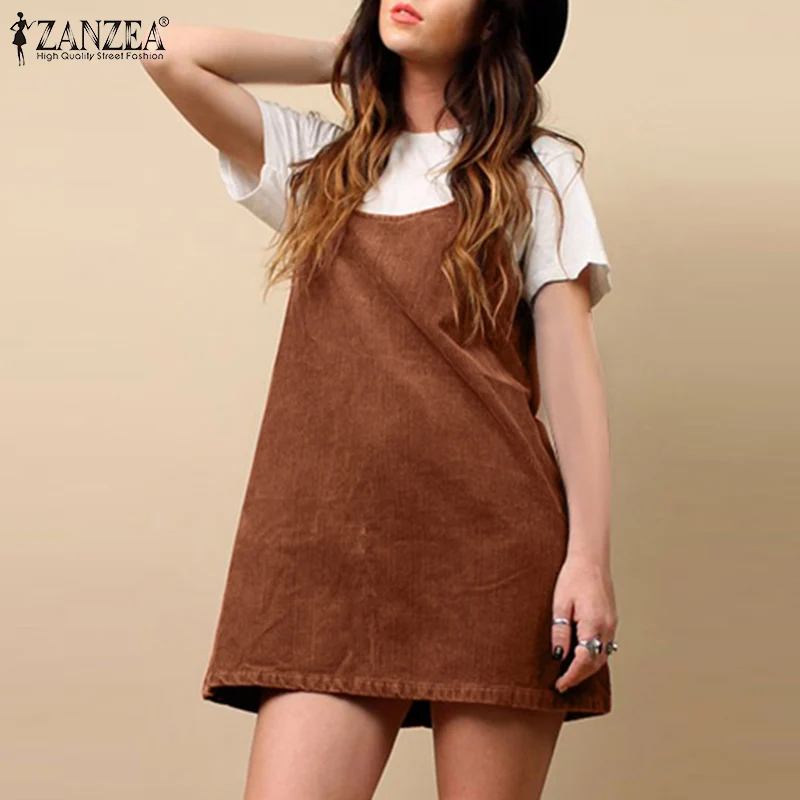 

ZANZEA Fashion Solid Mini Dress 2021 Summer Loose A Line Vestidos Women Vintage Sleeveless Robe Female Casual Oversize Dresses