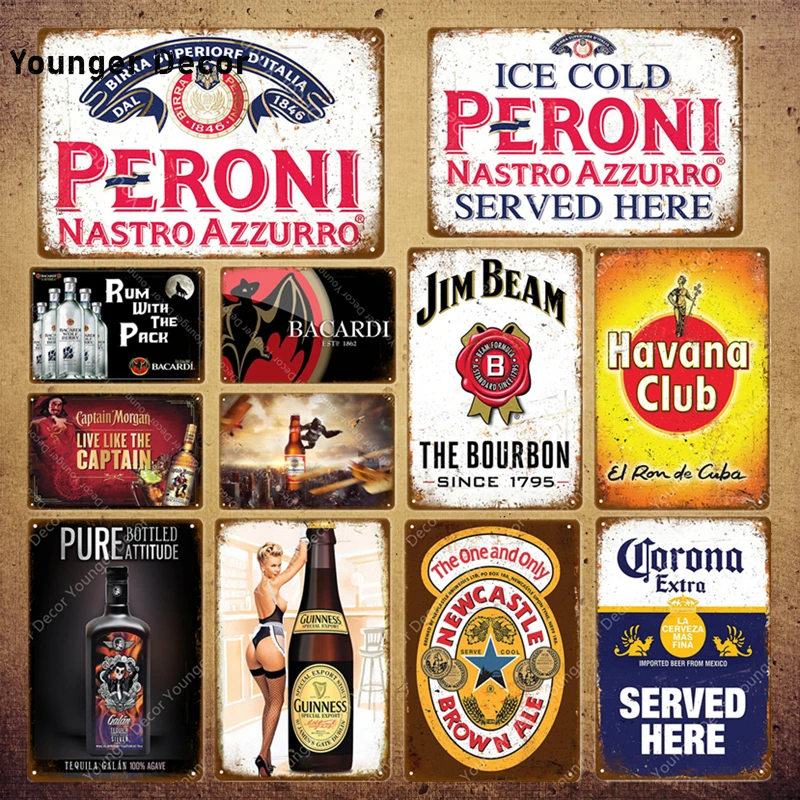 

Rum Beer Plaque Ice Cold Peroni Vintage Metal Tin Signs Pub Bar Casino Wall Decorative Plates Whiskey Wine Poster YI-036