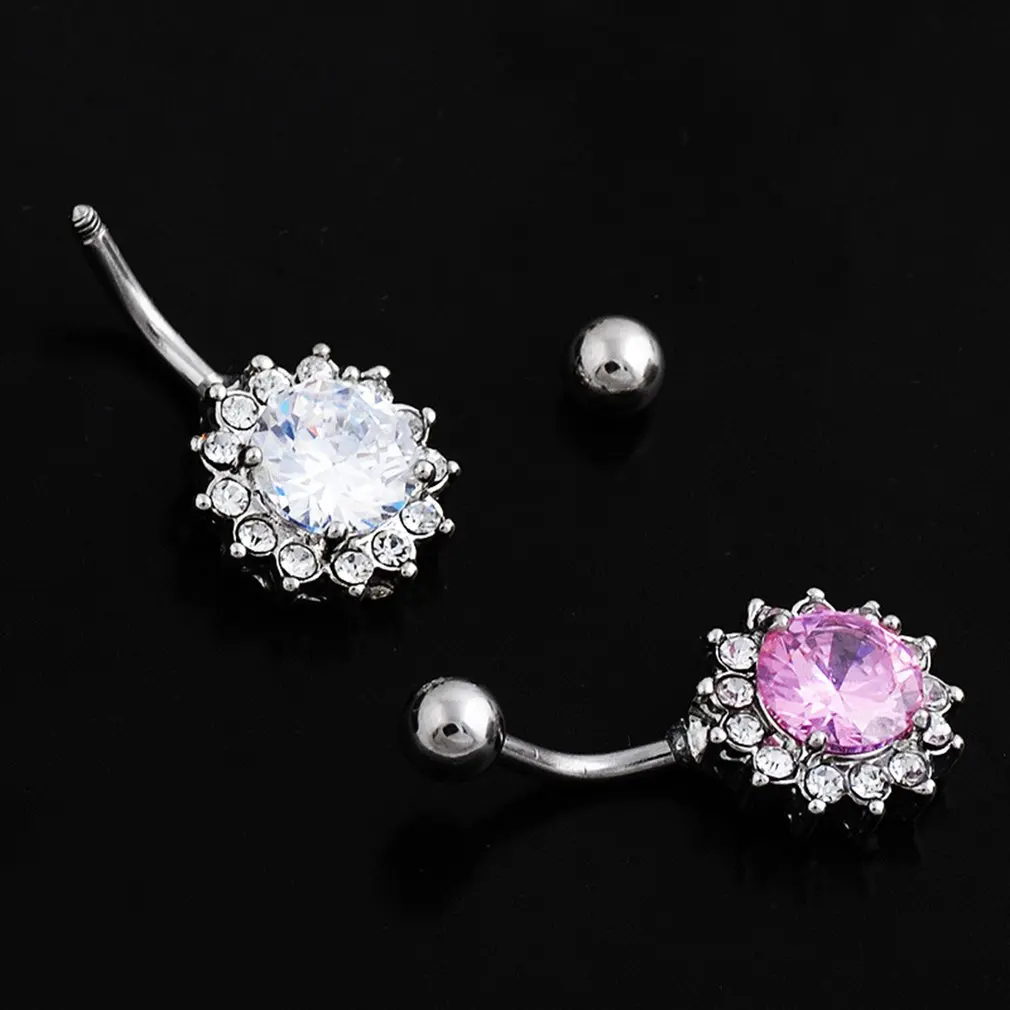 Flower Crystal Gem Navel Buckle Belly Ring Piercing Body Inlaid Nail Button Paragraph for Women 2019 Fashion |