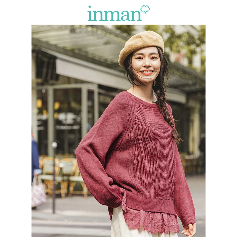 INMAN 2019 Зима Новое поступление литературный Разделение кружево Поддельные Двойка