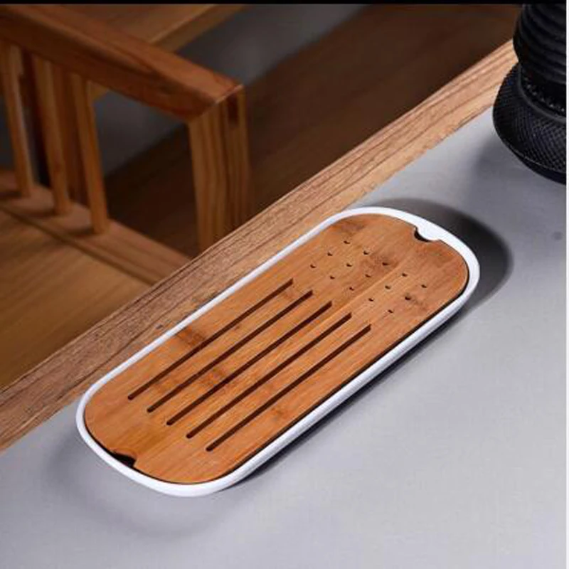 Высококачественный имитация керамики деревянный поднос для чая дренажный набор