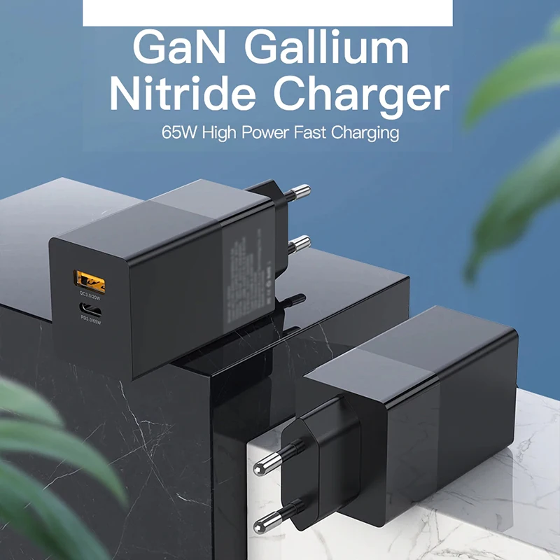 

PD/QC3.0 65W Fast Charge Plug For EU/US/UK/AU Plug GaN High Power Quick Charger For iPhone/Type-C C2C/C2L 1M Cable Mobile Phone