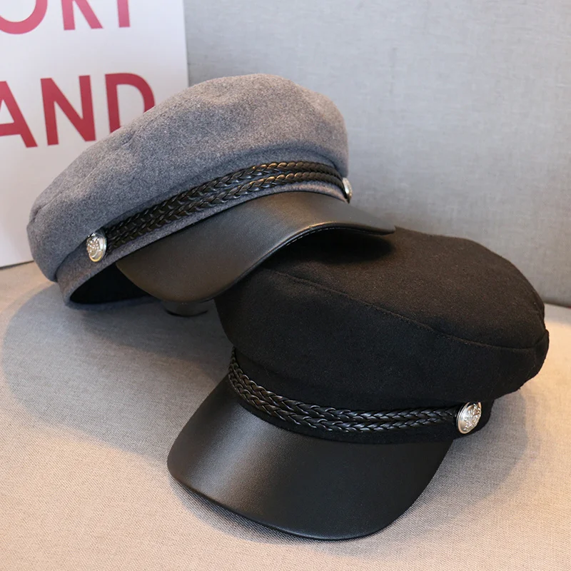 Берет женский черный восьмиугольный в стиле интернет-знаменитостей британском