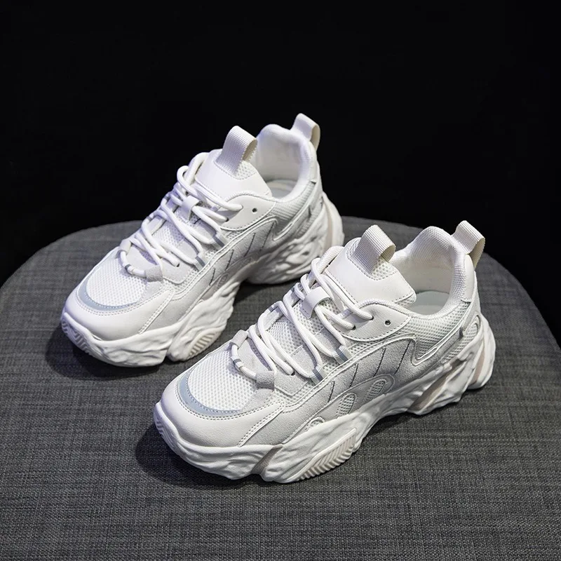 

2020 Women Sneakers shoes Breathable Thick Sole comfortable lace-up non-slip Women Shoes Black Dad Shoes Spring autumn Platform