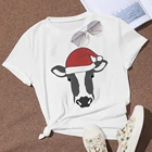 MUMOU Рождественская корова хоп милый забавный графический классный топ новая футболка женская красивая фотография