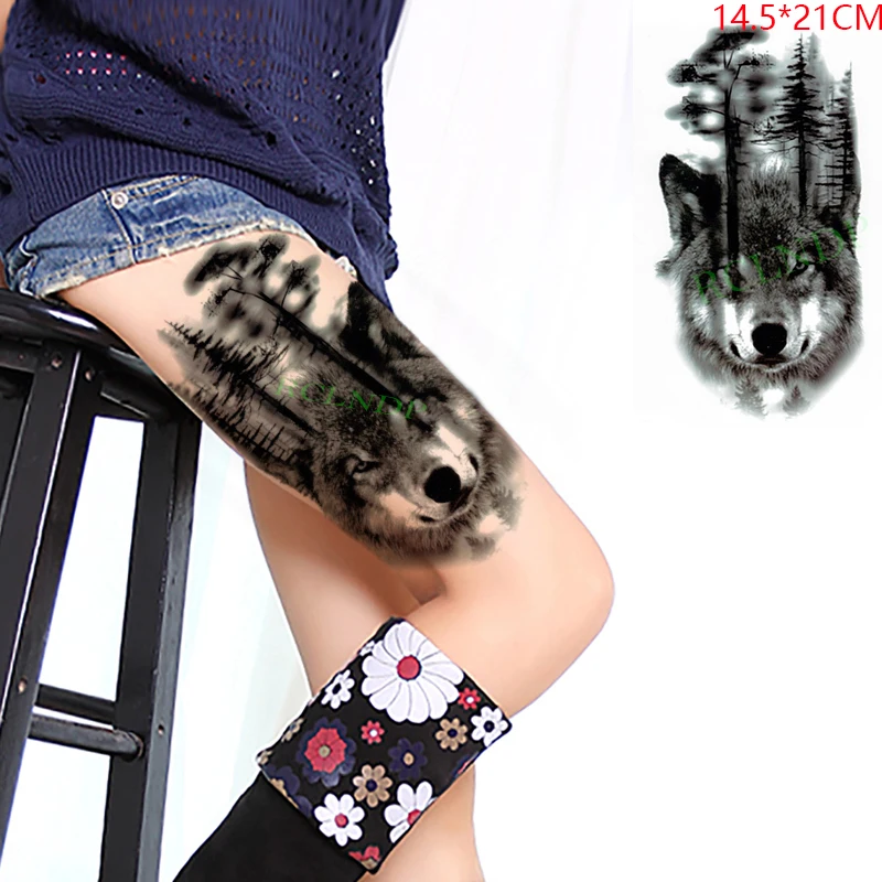 Waterproof Temporary Tattoo Sticker Wolf Animal Forest Tree Tatto Stickers Flash Tatoo Fake Tattoos for Men Women | Красота и