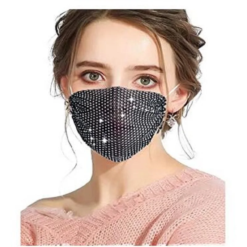 Блестящие стразы Жемчужная Маска для лица украшения женщин блестящие эластичные