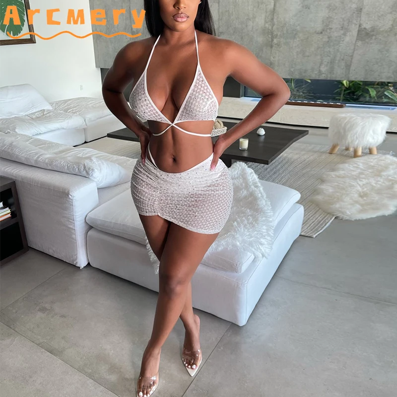 

Women Sexy 2 Pieces Sets Lace Bra Set & Bodycon Mini Skirts