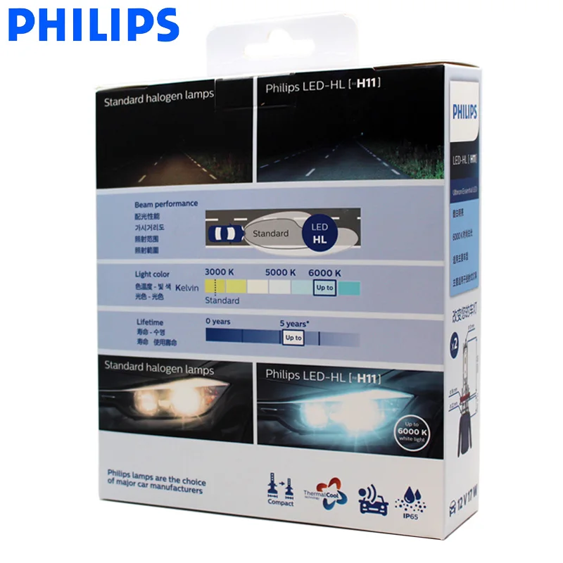 Philips H4 H7 H8 H11 H16 9005 9006 9012 HB3 HB4 H1R2 LED Ultinon Essential светодиодный Car 6000K белые фары