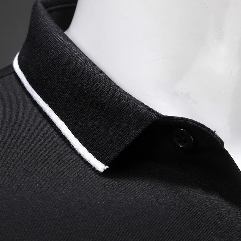 

Contrast Casual Black Polos Color Neck Long Sleeve Polo Shirt Men Stretch Cotton Modal Polo Shirts Autumn Fashion Men Tops